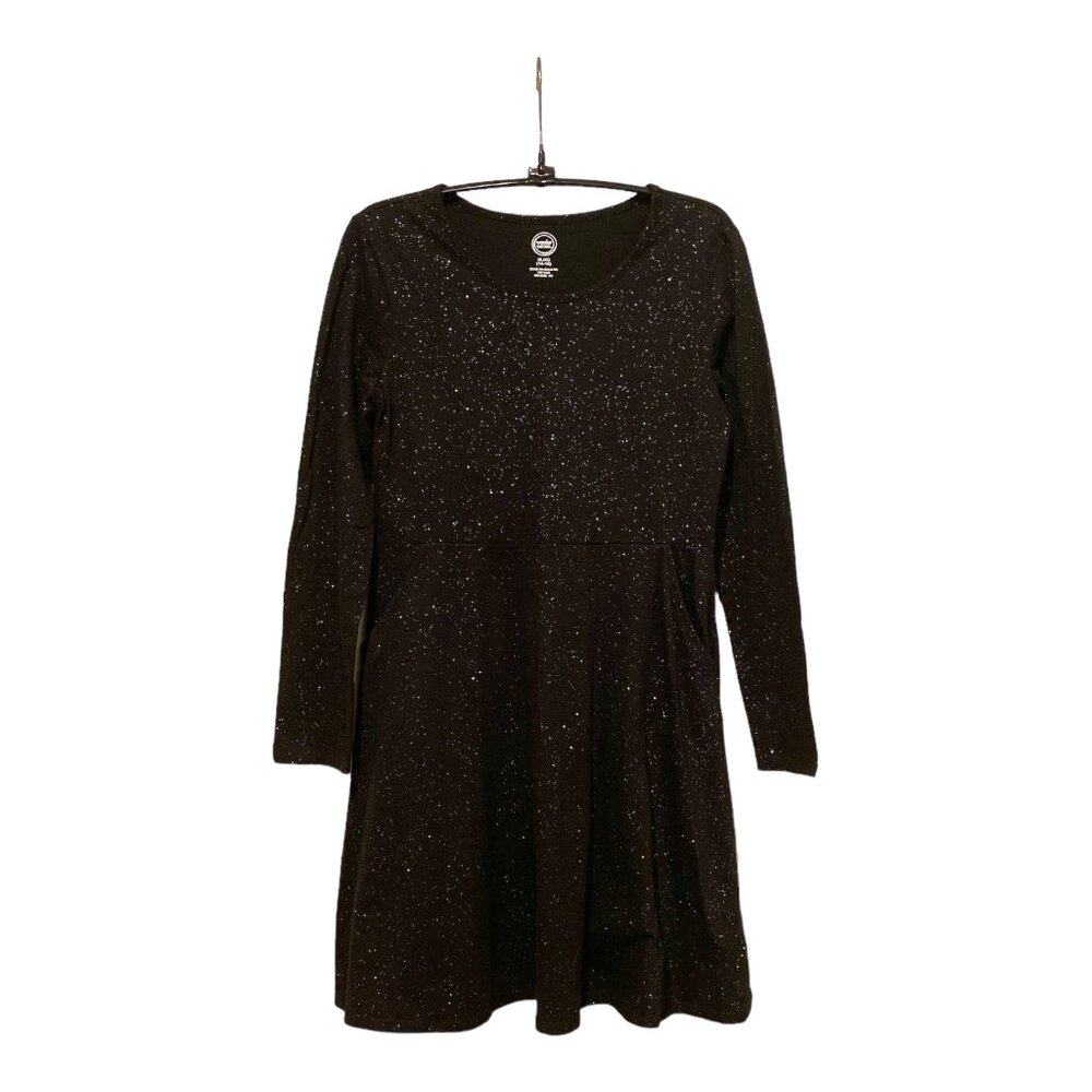*EUC* Wonder Nation Black Sparkle Long Sleeve Dress w/ Pockets Girl's Size XL